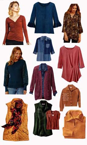 Relaxed fit blouses, shirts, and tunics. Tees and tops with a center gathered seam